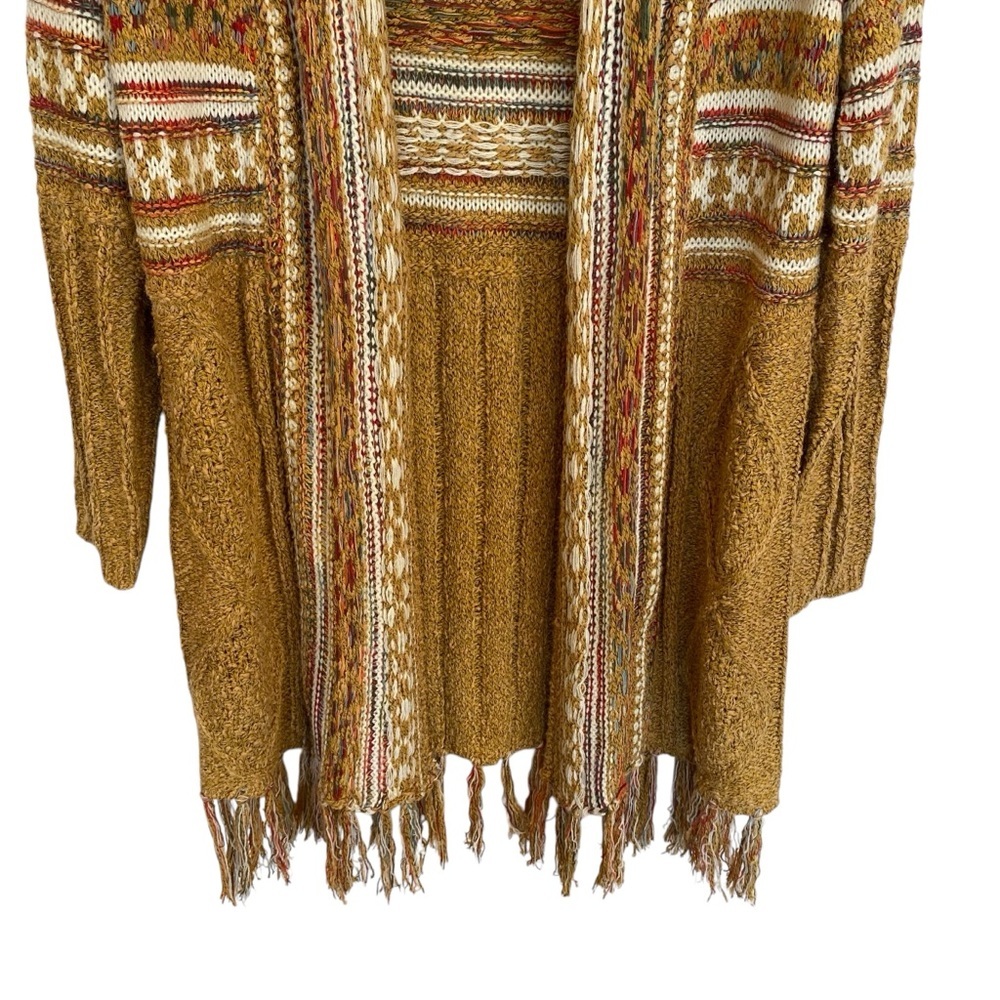 Bohemian Longline Knit Cardigan With Fringe Tassel Hem Southwestern Aztec Print - Picture 6 of 11